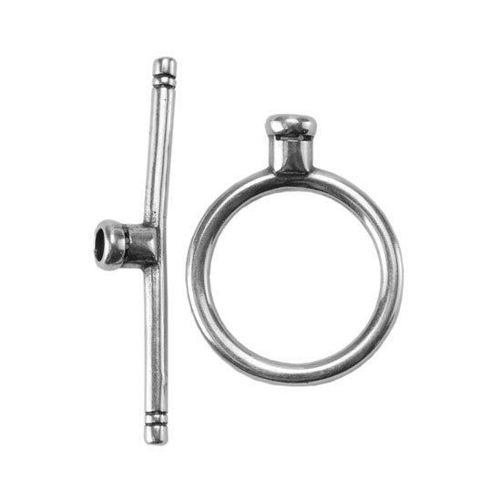 Silver Plate Toggle Clasp - Round Thin Medium - 1 Set