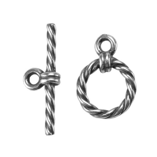 Silver Plate Mini Toggle Clasp - Roped Circle - 1 Set