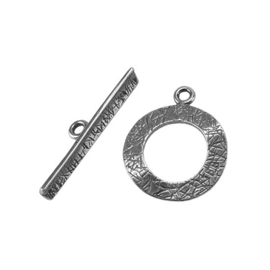 Silver Plate Mini Toggle Clasp - Textured Ring - 1 Set