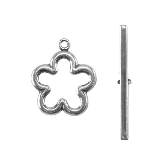 Silver Plate Toggle Clasp - Flower - 1 Set