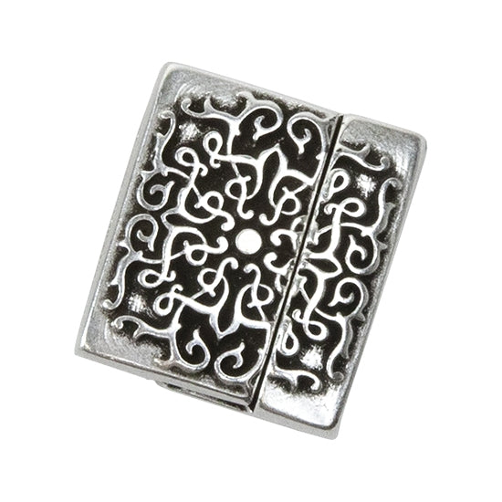 Antique Silver Plate Magnetic Leather Clasp - Flat Baroque 20mm - 1 Set