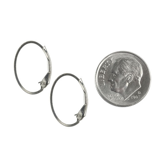 Sterling Silver Earrings - Lever Back Plain Oval - 1 Pair with dime