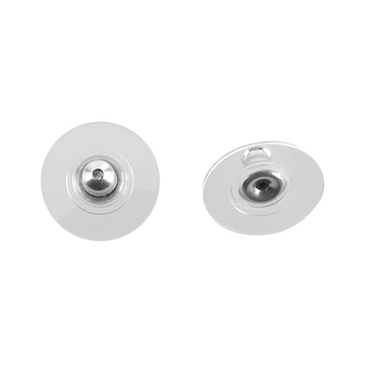 2 Silver tone comfort clutch ear nuts. Plastic disc makes wearing heavier earrings very comfortable