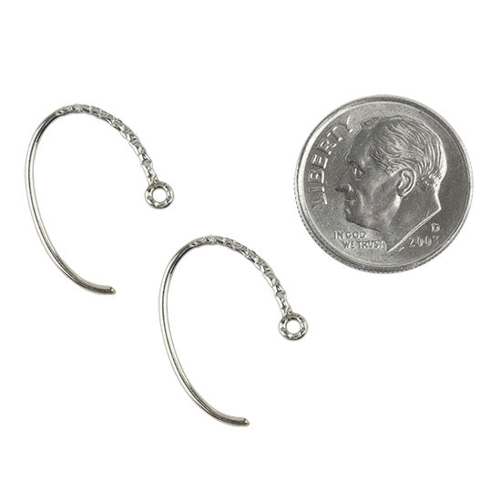 Sterling Silver Earwires - Fancy Textured with Loop - 1 Pair with dime