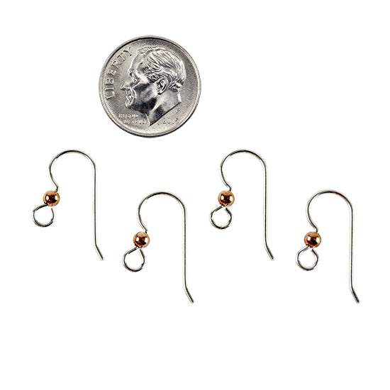 Sterling Silver Heavy Earwires with Loop and Copper Bead - 2 Pair with dime