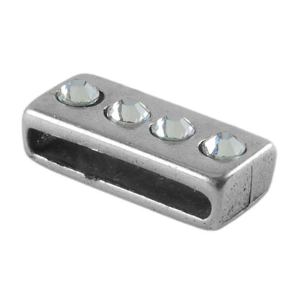 Antique Sterling Silver Plate Flat Leather Slider - Crystal Bar 20mm - Cool Tools