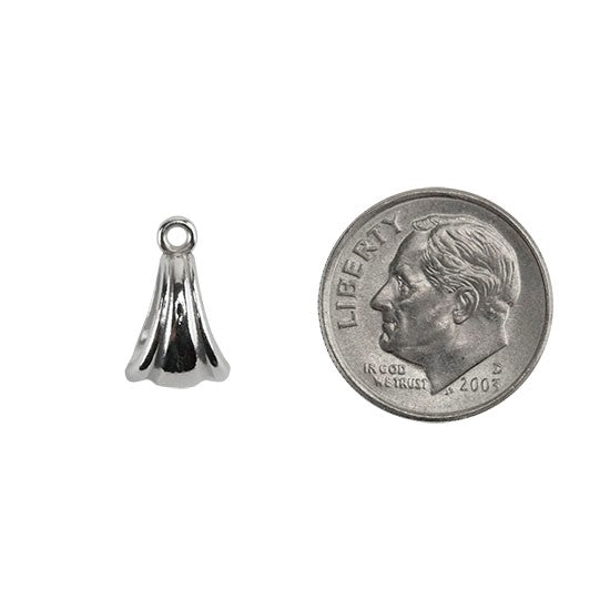 Sterling Silver Fluted Pendant Bail with Ring - 7.5mm x 4.5mm Pkg/2 with dime