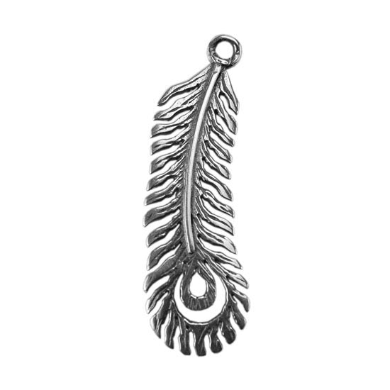 Silver Plate Charm - Peacock Feather Large Pkg/1