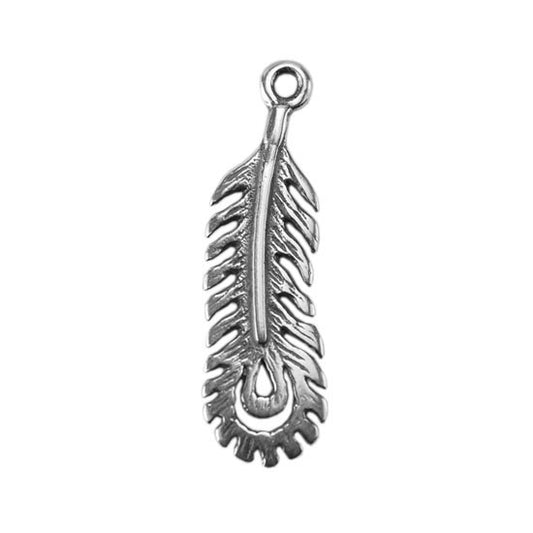 Silver Plate Charm - Peacock Feather Medium Pkg/1