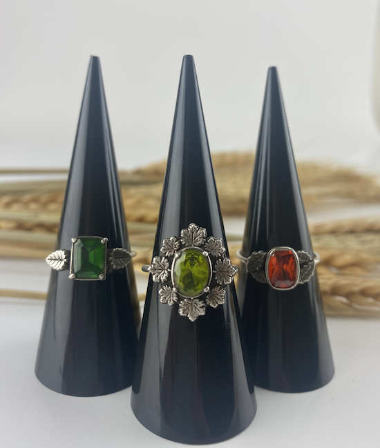 3 leaf Finishing Touches Mold silver rings with czs by Karen Trexler