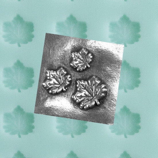 Finishing Touches Mold - Maple Leaf with silver sample -Cool Tools Finishing Touches are silicone molds specially designed to create precise and repeatable shapes and adornments for metal clay and polymer clay. Each mold is perfectly calibrated for jewelry and jewelry components.