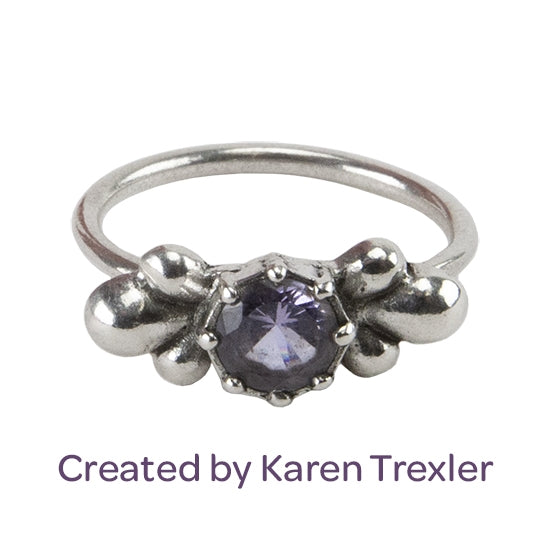 Finishing Touches Mold - Teardrop silver ring with purple cz by Karen Trexler