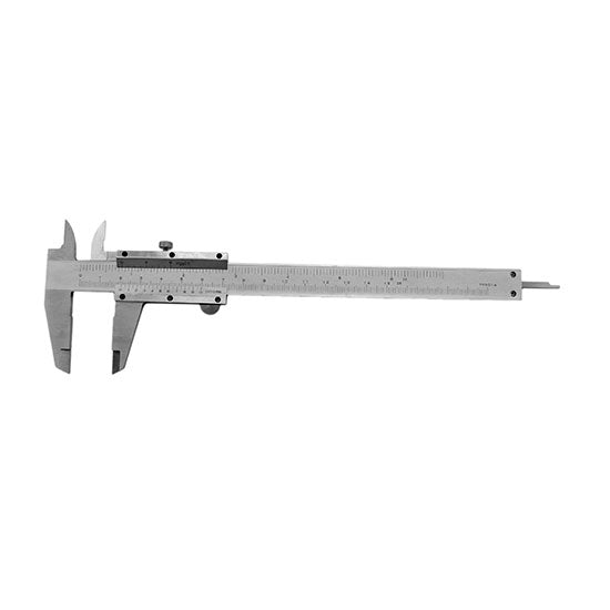 Precision Sliding Gauge Use to measure extremely accurately up to 190mm (6-1/2"). This excellent quality metal vernier caliper has finely honed jaws for exacting inside, outside and depth measurements. Features inch and metric calibration, with accuracy to 1/20 mm and 1/128".