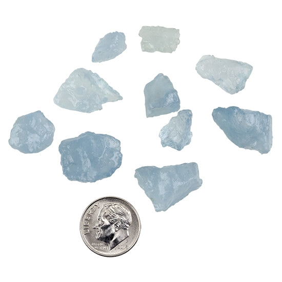 Natural Aquamarine Rough Raw Gemstone, No Hole/Undrilled Nuggets - Pkg/10 with dime