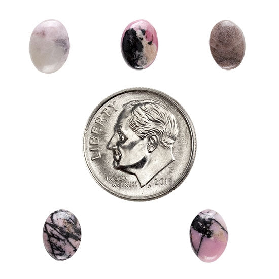 Rhodonite Gemstone - Oval Cabochon 6mm x 8mm - Pkg/1 with dime