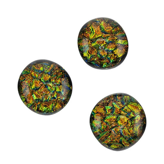 3 Dichroic Cabochons - Orange Green - Round