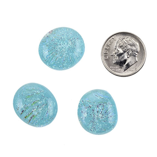 3 Dichroic Cabochons - Aqua Opal - Round with dime