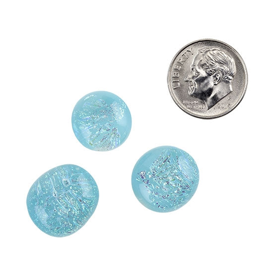 3 Dichroic Cabochons - Aqua Opal - Round with dime