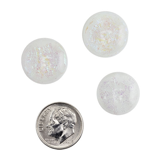 3 Dichroic Cabochons - White Opal - Round with dime