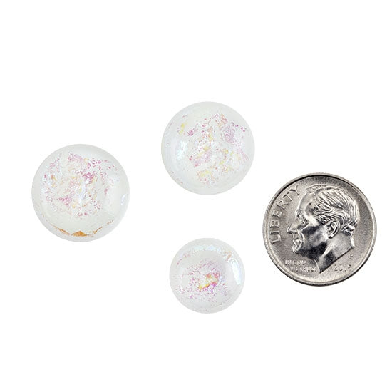 3 Dichroic Cabochons - White Opal - Round with dime