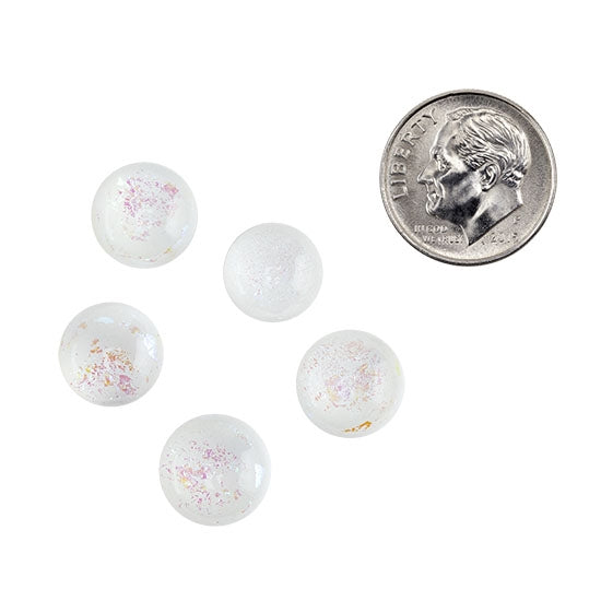 5 Dichroic Cabochons - White Opal - Round with dime