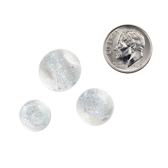 3 Dichroic Cabochons - Clear Opal - Round with dime