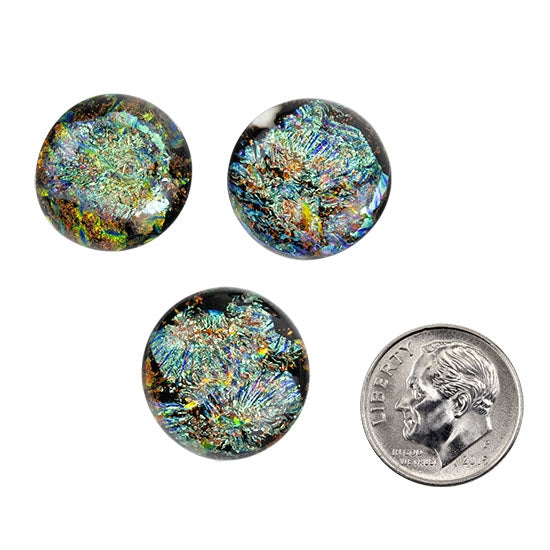 3 Dichroic Cabochons - Fireworks - Round with dime