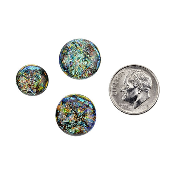 3 Dichroic Cabochons - Fireworks - Round with dime