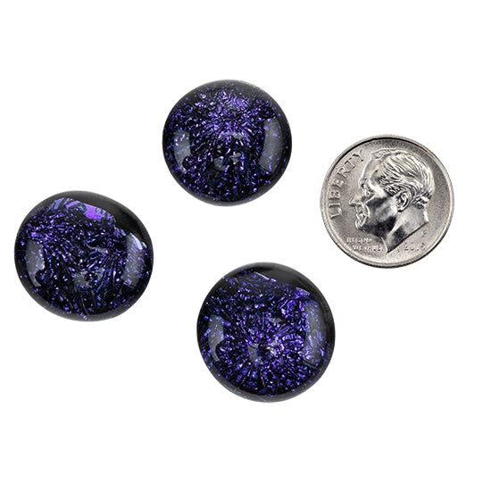 3 Dichroic Cabochons - Purple - Round with dime