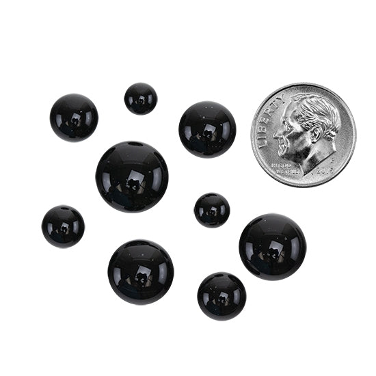 Colored Glass Cabochon - Black - Round in various sizes with dime