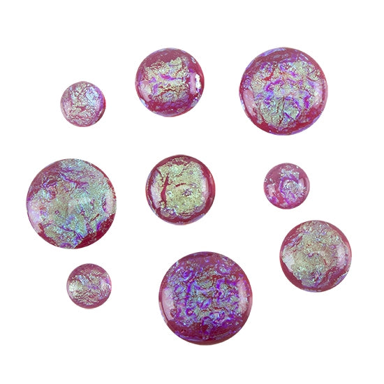 various sizes and shapes of Dichroic Cabochons - Pink Moss - Round