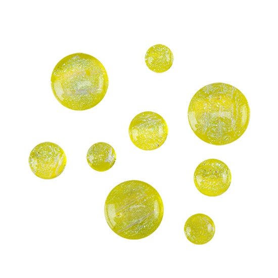 various sizes of Dichroic Cabochons - Yellow Confetti - Round