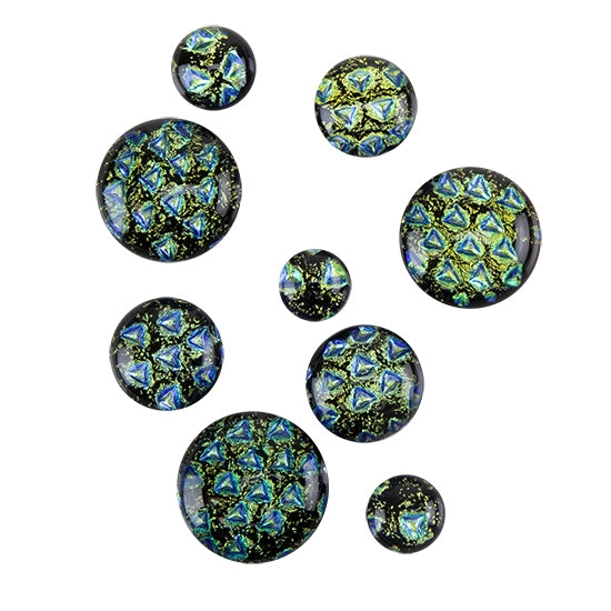 various sized of Dichroic Cabochons - Black Geometrics - Round