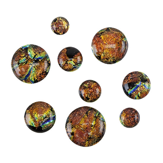 various sizes of Dichroic Cabochons - Black Copper - Round