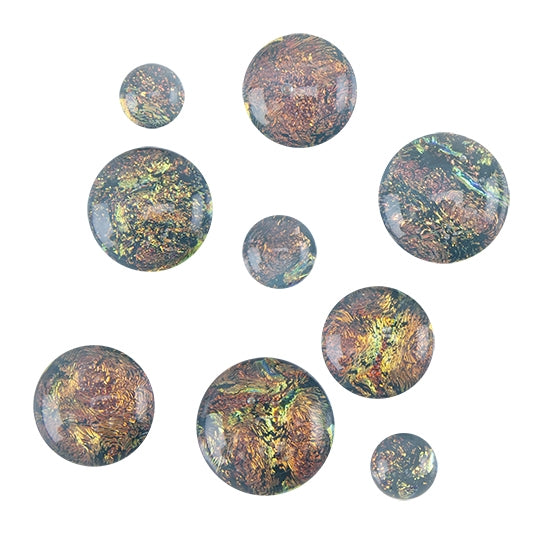 various sizes of Dichroic Cabochons - Sea Blue Copper - Round