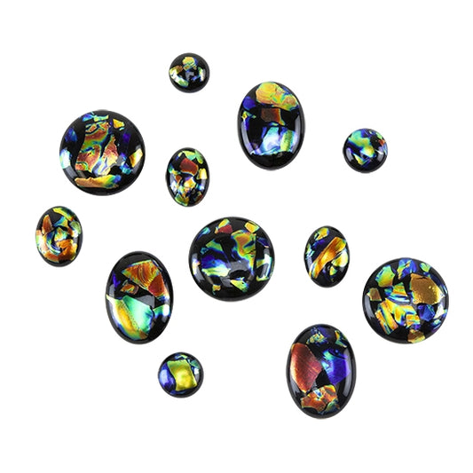 various sizes of Dichroic Cabochons - Black Opalescent