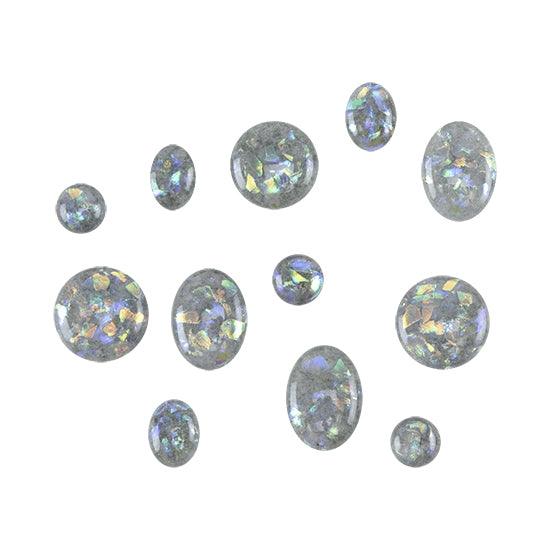 various sizes and shapes of Dichroic Cabochons - Light Silver Grey