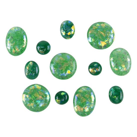 various sizes of Dichroic Cabochons - Emerald Green Transparent