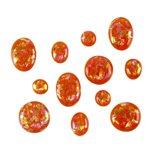 various sizes and shapes of Dichroic Cabochons - Tangerine Orange Opalescent