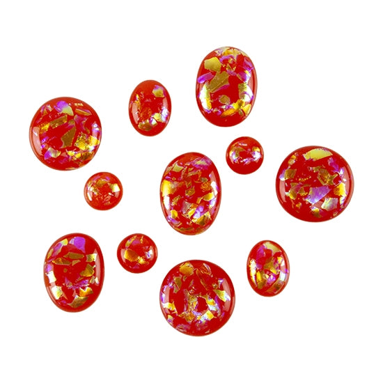 various sizes and shapes of Dichroic Cabochons - Orange Transparent