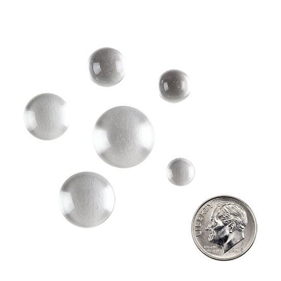 6 Clear Glass Cabochons - Round in various sizes with dime