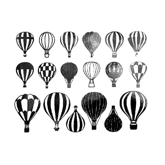 Enamel, Ceramic & Glass Decals - Hot Air Balloon The Hot Air Balloon sheet has 18 finely detailed hot air balloons. These decals are available in 4 colors: black, gold luster, silver luster and copper luster.