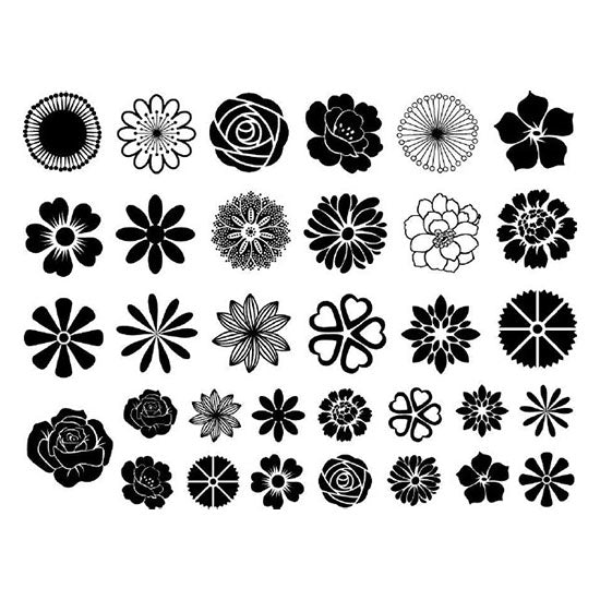 Enamel, Ceramic & Glass Decals - Small Flowers The Small Flowers sheet has 31 finely detailed flowers. These decals are available in 4 colors: black, gold luster, silver luster and copper luster.