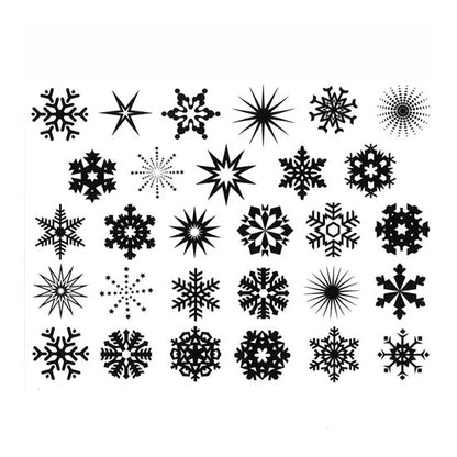Enamel, Ceramic & Glass Decals - Small Snowflake The Small Snowflake sheet has 29 finely detailed snowflake decals. These decals are available in 4 colors: black, gold luster, silver luster and copper luster. 
