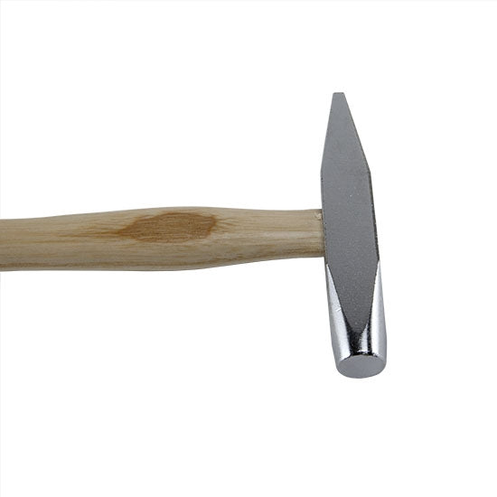 Hammer - Riveting 3/8" face. Riveting hammer has one end is flat for general purpose and the other is chisel-shaped for spreading rivet heads. Round 3/8″ face has a head length of 3″ and weighs 2.5 oz. Handles are seasoned ash.