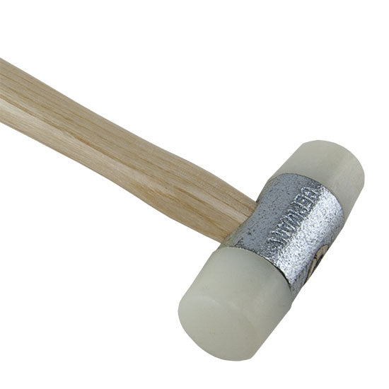 Hammer - Nylon Use a nylon hammer to shape or harden workpieces without leaving marks.  Seasoned ash handle, drop-forged head and 2 replaceable nylon faces