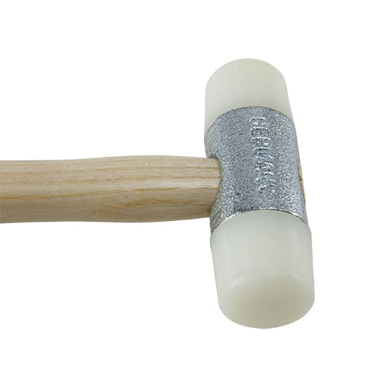 Hammer - Nylon Use a nylon hammer to shape or harden workpieces without leaving marks.  Seasoned ash handle, drop-forged head and 2 replaceable nylon faces