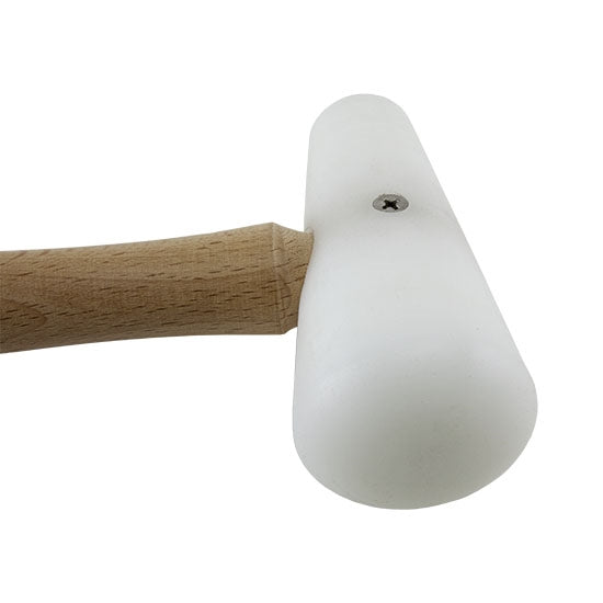 Hammer - Nylon Domed with wood handle. Use for metal forming. Use with a wood stump or with forming blocks to dome or shape metal.