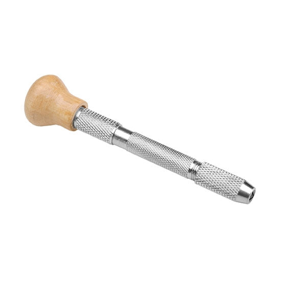 Pin Vise - Swivel Top Use to hold drills for hand drilling. The round swivel top rests in the palm while fingers turn the drill. Offers multiple chucks to fit all your bits from 0 to 3.3mm. The swivel wood top makes it much easier and faster to drill in either bone dry clay or metal. 4" long.