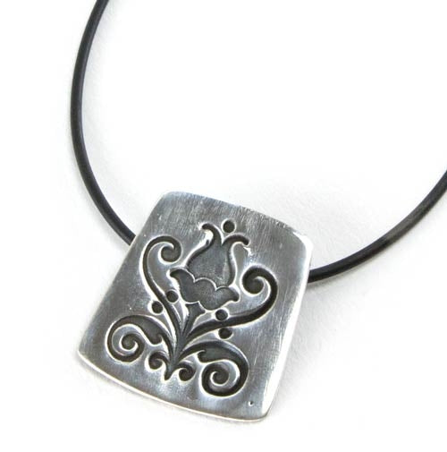 Jewel Stamps - Floral Fleur de Lis 1 silver pendant